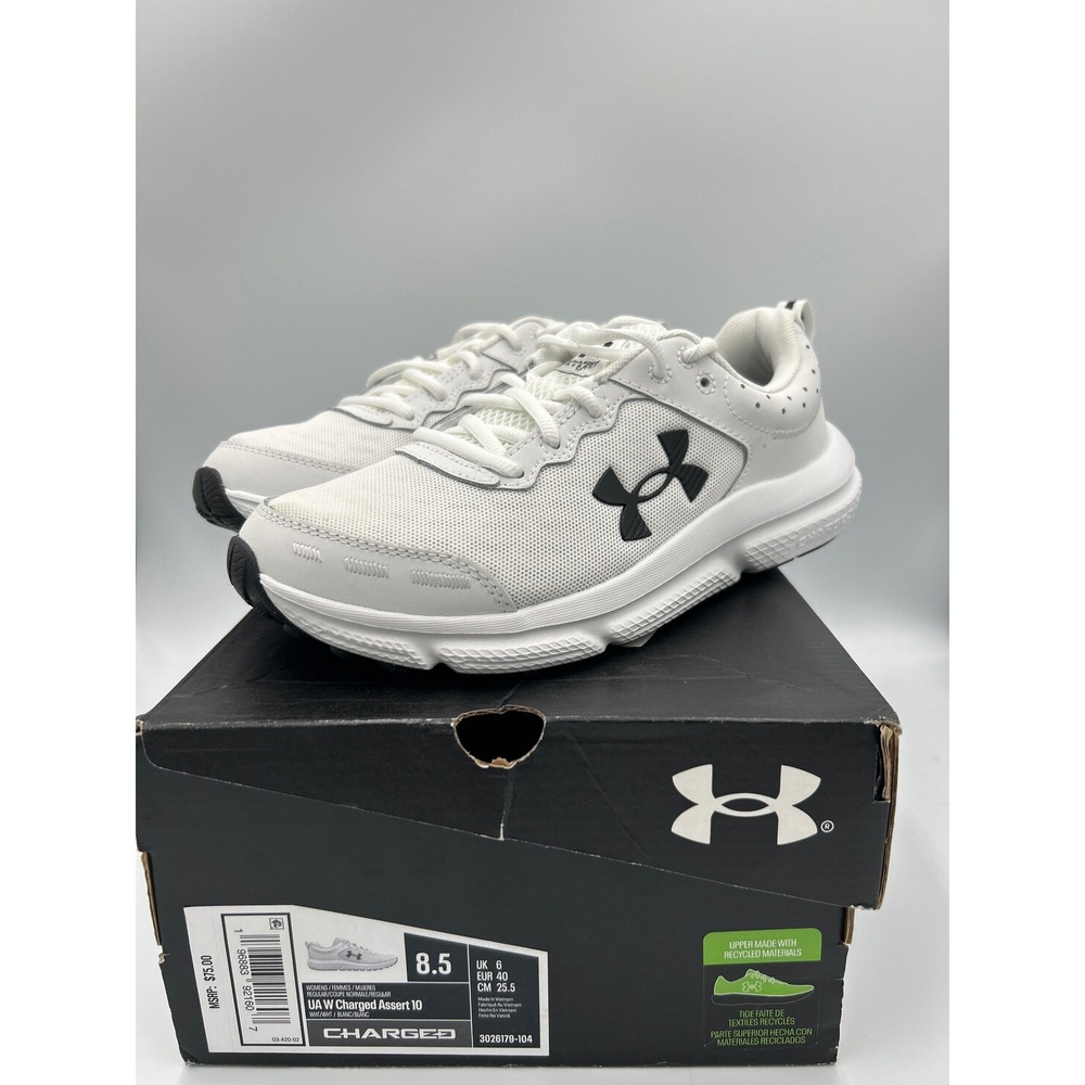 Under Armour Womens Charged Assert 10 Running Shoes White Black Size 8.5